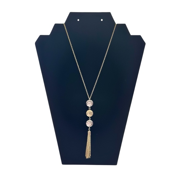 BANANA REPUBLIC Factory XOXO Gold Silver Tone Hammered Chain Tassel Necklace - Picture 1 of 3